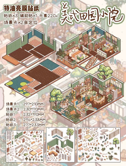 DIY mininature Scene Sticker ChengZhiQiShui Vol. 1 Ideal Dwelling Series Autumn Light Through the Cracks Cat Village Apartment One Person, One Cat American Country Cottage - L 4