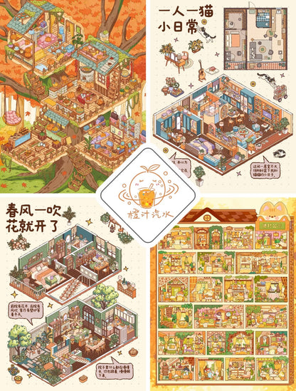 Vol. 1 Ideal Dwelling Series Autumn Light Through the Cracks Cat Village Apartment One Person, One Cat American Country Cottage - L