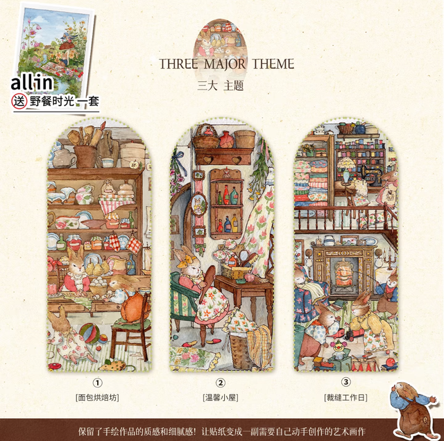 DIY mininature Scene Sticker RouTuanXiaoGou Henuan Town Diary Tailor’s Workday Bakery Workshop Cozy Cottage - M 1