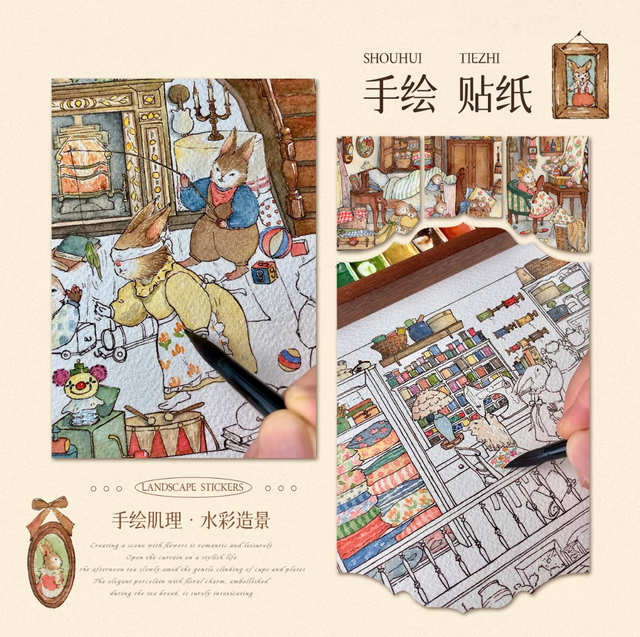 DIY mininature Scene Sticker RouTuanXiaoGou Henuan Town Diary Tailor’s Workday Bakery Workshop Cozy Cottage - M 3