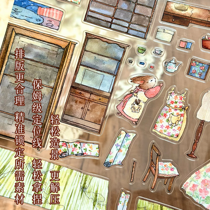 DIY mininature Scene Sticker RouTuanXiaoGou Henuan Town Diary Tailor’s Workday Bakery Workshop Cozy Cottage - M 4
