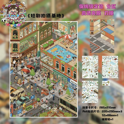 DIY mininature Scene Sticker Shui Bu Zhao Vol. 4 My Living Area Short Drama Filming Base Rotating Hot Pot Happy Supply Station - XL 3