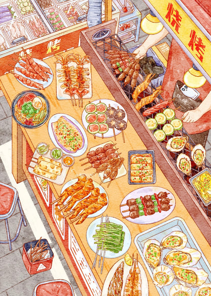 DIY miniature Scene Sticker Shui Bu Zhao Shui Bu Zhao Vol. 2 BBQ Restaurant + Night Market Food Stall + Breakfast Shop + Dessert Shop - M 2