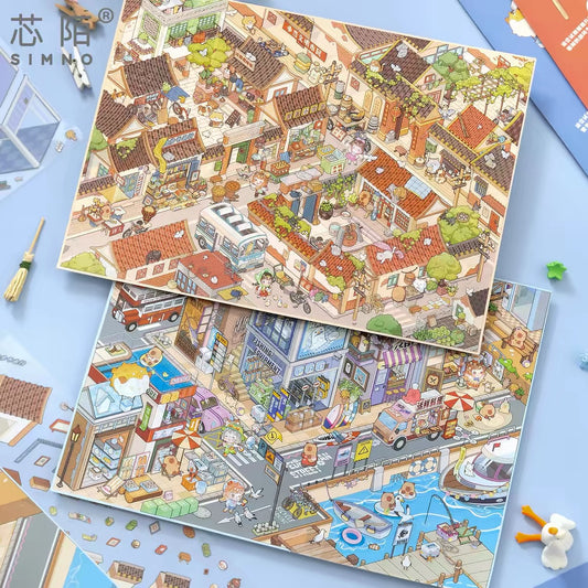 DIY miniature Scene Sticker SIMNO Street View Series Plus Size Landscape Stickers Hutong Time Harbor Town - L 1