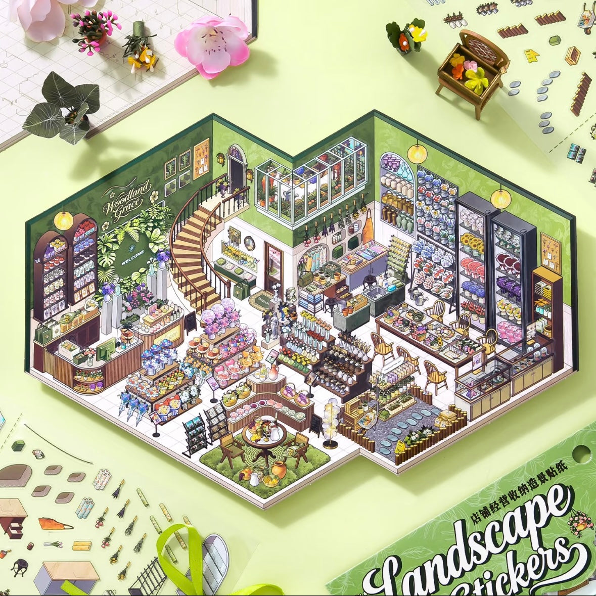 DIY mininature Scene Sticker SIMNO Shop Series Vol. 5 Seafood Market Flower Shop - L 2