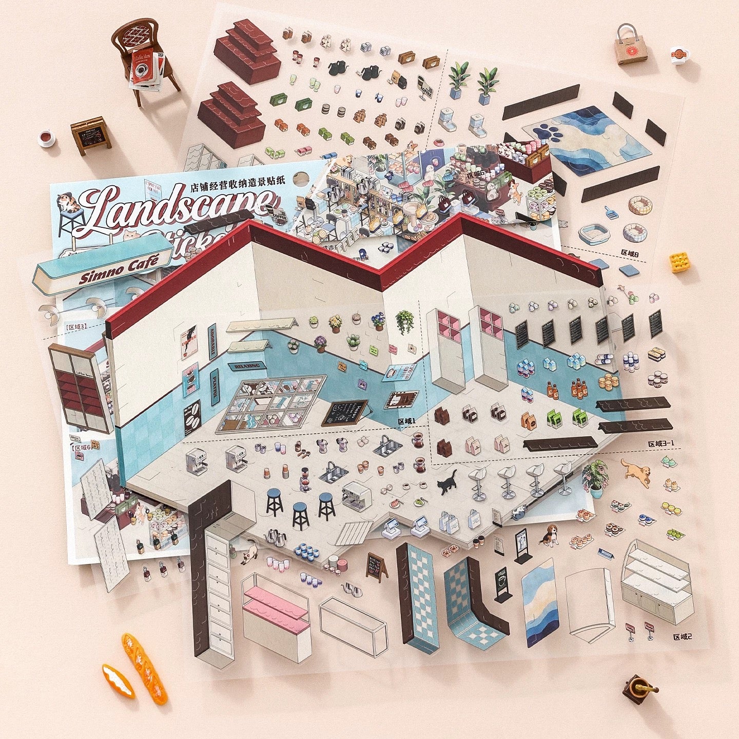 DIY miniature Scene Sticker SIMNO Shop Series Vol. 6 Cocoa Dessert Shop Leisure Café Cocoa Dessert Shop Leisure Café - L 9