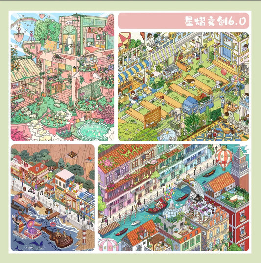 DIY mininature Scene Sticker SHINING STAR Vol. 6 Fishermen’s Song at Dusk by the River Skyborne Peach Blossom Paradise Water City Flower Boat Parade Sweet Dream Train Market - L 1