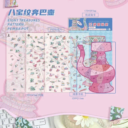DIY mininature Scene Sticker senyou Large Puzzle Series Antique Restoration Vol. 1 Eight-Treasure Auspicious Incense Burner Eight-Treasure Pattern Bemba Pot - M 3
