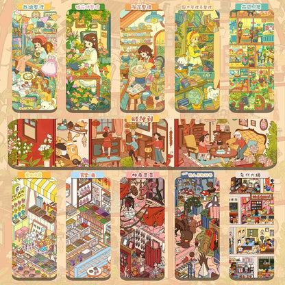 DIY mininature Scene Sticker SenYuSenXiang Vol. 13 Vintage Apartment Building God of Wealth Arrives Forest Treehouse 4-Set Workspace Charity Bazaar + Cafeteria Corner Lost in the Curious Maze Alley - L 1