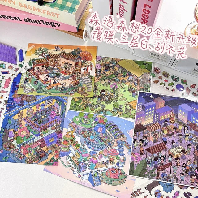 DIY mininature Scene Sticker SenYuSenXiang Vol. 2 Underground Flower Cultivation Base Space Farm Destiny Courtyard Reborn as the Empress in the Palace Rooftop Fortune Telling Stand - M 5
