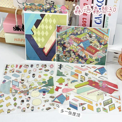 DIY mininature Scene Sticker SenYuSenXiang Vol. 3 Sunny Beach Winter Cabin Night Market Food Stalls Solo American Villa Living - M 2