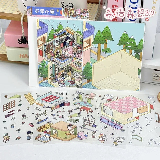 DIY mininature Scene Sticker SenYuSenXiang Vol. 3 Sunny Beach Winter Cabin Night Market Food Stalls Solo American Villa Living - M 4