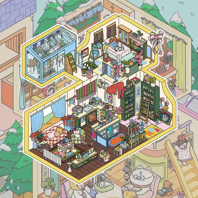 DIY mininature Scene Sticker SenYuSenXiang Vol. 3 Sunny Beach Winter Cabin Night Market Food Stalls Solo American Villa Living - M 6