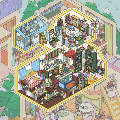 DIY mininature Scene Sticker SenYuSenXiang Vol. 3 Sunny Beach Winter Cabin Night Market Food Stalls Solo American Villa Living - M 6