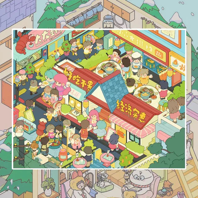 DIY mininature Scene Sticker SenYuSenXiang Vol. 3 Sunny Beach Winter Cabin Night Market Food Stalls Solo American Villa Living - M 7