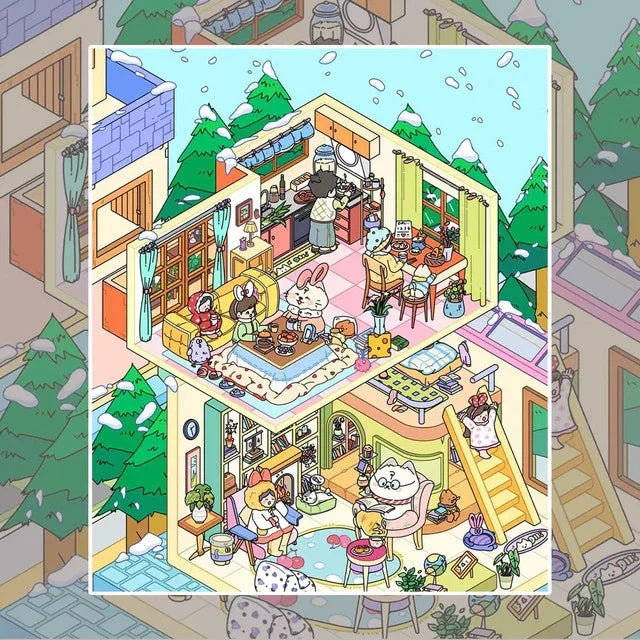DIY mininature Scene Sticker SenYuSenXiang Vol. 3 Sunny Beach Winter Cabin Night Market Food Stalls Solo American Villa Living - M 8