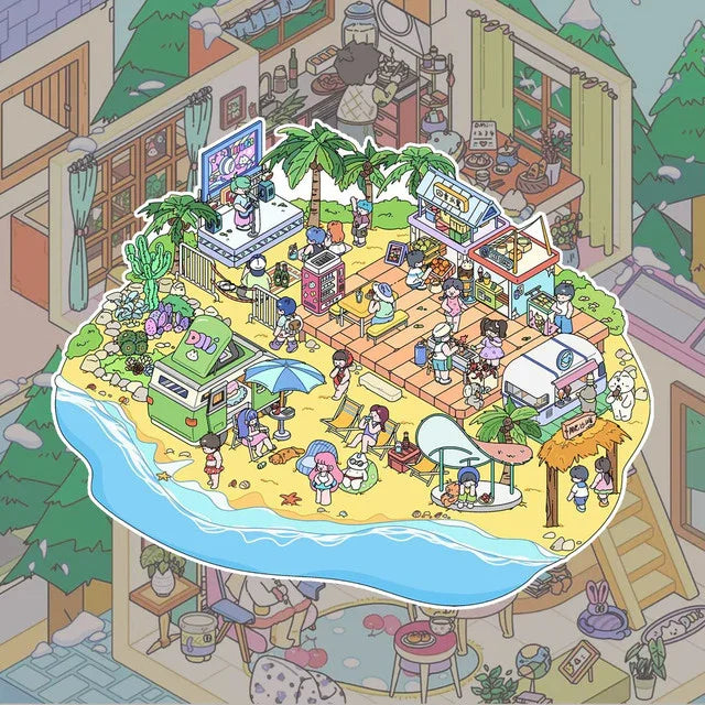 DIY mininature Scene Sticker SenYuSenXiang Vol. 3 Sunny Beach Winter Cabin Night Market Food Stalls Solo American Villa Living - M 9