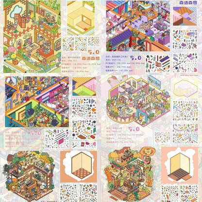 DIY mininature Scene Sticker SenYuSenXiang Vol. 5 Meow Meow Fast Food Meow Meow Bakery New Chinese Tea House Star Bunny Photo Studio 1 Star Bunny Photo Studio 2 Yoga Spa Studio - M 1