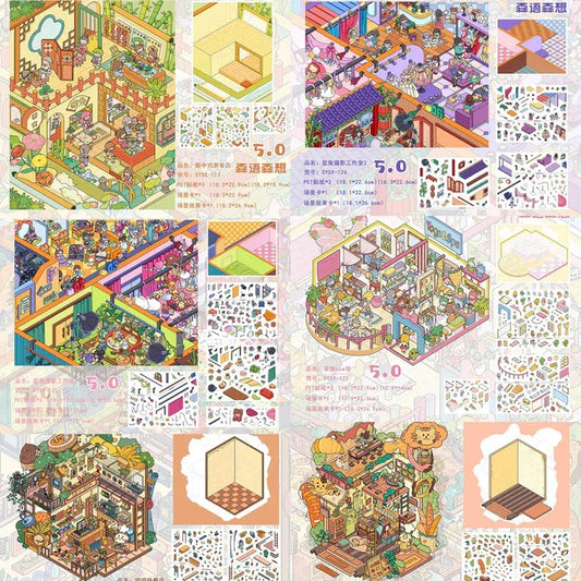 DIY mininature Scene Sticker SenYuSenXiang Vol. 5 Meow Meow Fast Food Meow Meow Bakery New Chinese Tea House Star Bunny Photo Studio 1 Star Bunny Photo Studio 2 Yoga Spa Studio - M 1