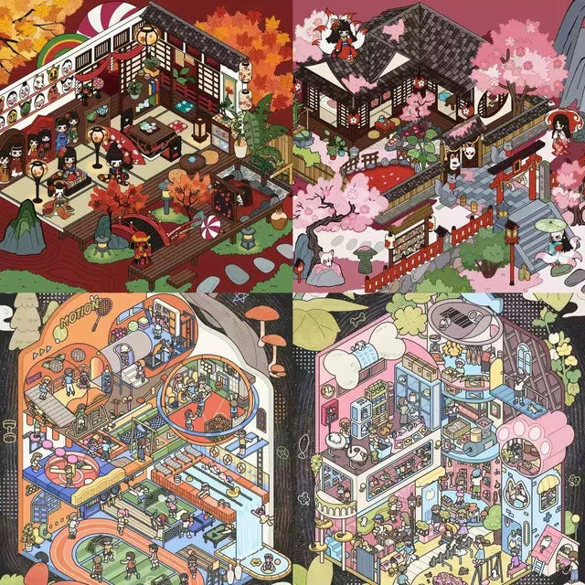 DIY mininature Scene Sticker SenYuSenXiang Vol. 6 Maple Leaf Tales Sakura Fox Legends Sports Center Pet Variety Store - M 1