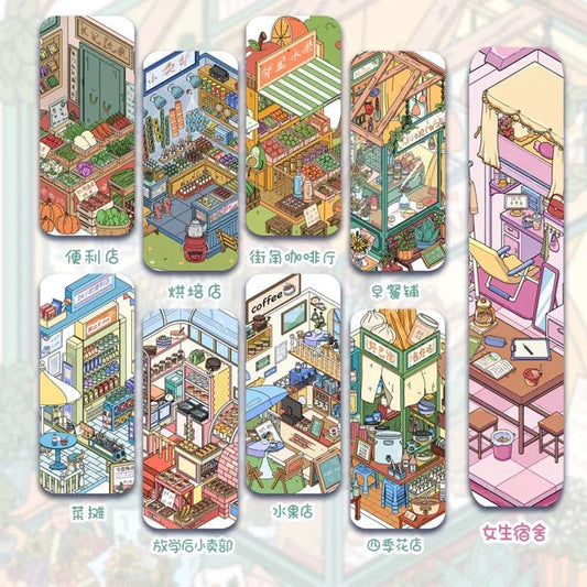 DIY mininature Scene Sticker SenYuSenXiang Vol. 7 Convenience Store Vegetable Stand After-School Snack Shop Bakery Corner Café Fruit Shop Four Seasons Flower Shop Breakfast Stall Girls’ Dorm - M 1
