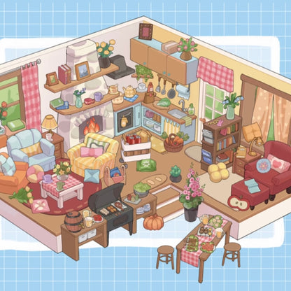 DIY miniature Scene Sticker TieBuWan Vol. 5 Everything in the Town American Barbecue Cat House Town Bakery Wisteria Cottage - L 1