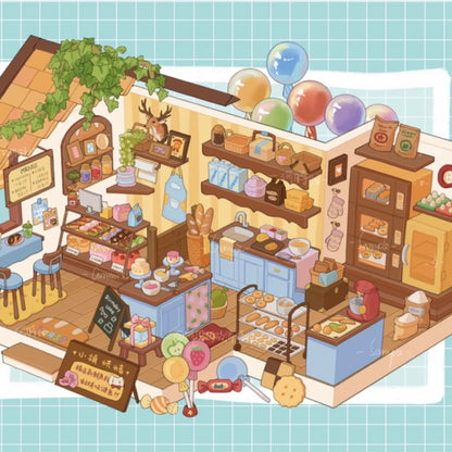 DIY miniature Scene Sticker TieBuWan Vol. 5 Everything in the Town American Barbecue Cat House Town Bakery Wisteria Cottage - L 3