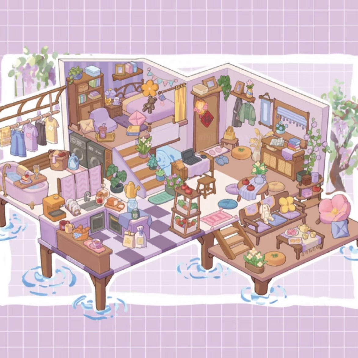 DIY miniature Scene Sticker TieBuWan Vol. 5 Everything in the Town American Barbecue Cat House Town Bakery Wisteria Cottage - L 4