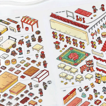 DIY mininature Scene Sticker Tiekeduoke Vol. 2 New Year Market Stories of a Small Town Morning Market Scene Sweet Dessert Shop - XL 7