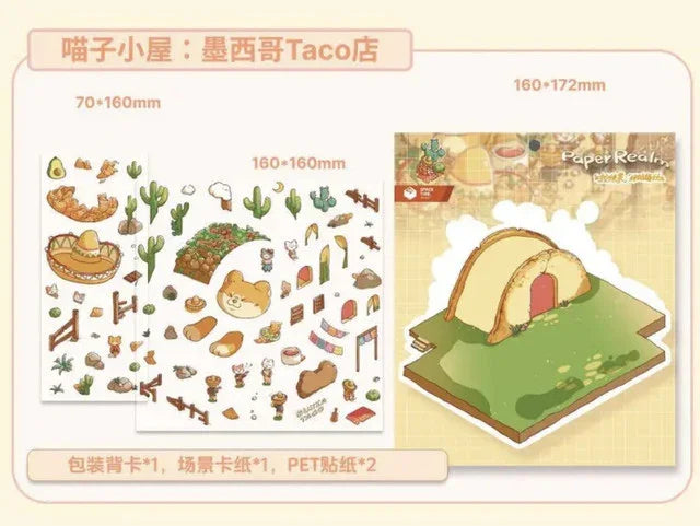 DIY mininature Scene Sticker TISPA Meow Cottage Seaside Resort Capybara Bubble Hot Spring Mexican Taco Shop New Year Cottage - M 3