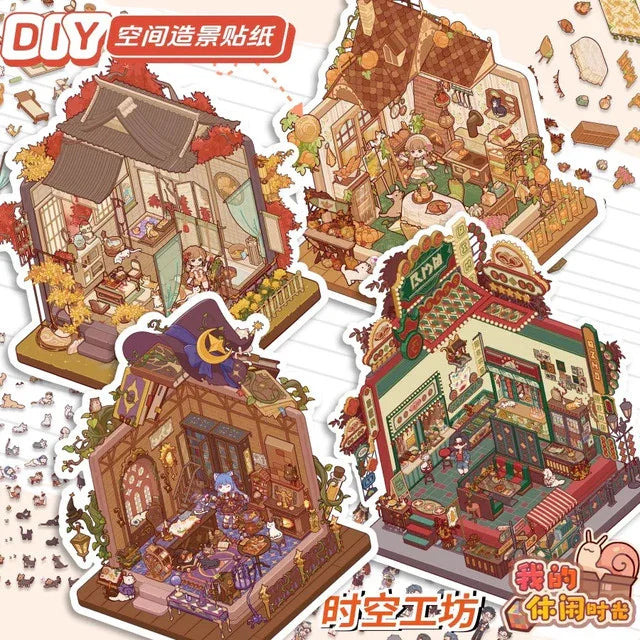DIY mininature Scene Sticker TISPA My Leisure Time Vol. 1 Tang Mansion Feast Countryside Farmhouse Secret Archive Pavilion Autumn Breeze Hot Spring - L 1