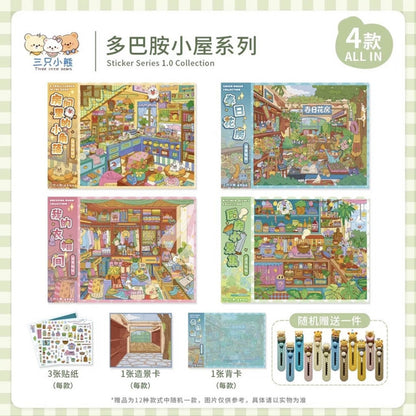 DIY mininature Scene Sticker Three little bears Vol. 1 Kitchen Mini Scenes Spring Flower House My Walk-in Closet Little Corners of the Room - L 1