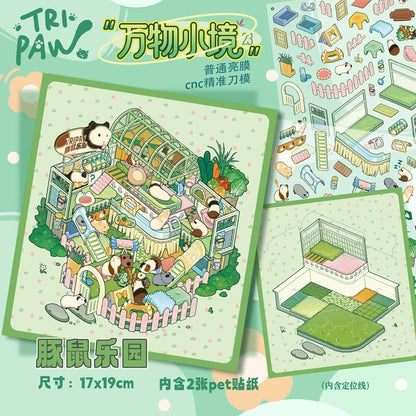 DIY mininature Scene Sticker TRIPAWS Mini Worlds Vol. 23 Xuanwu Realm + Bird Sanctuary Totoro Cabin + Guinea Pig Park Dream Threads + Ink Desk - M 5