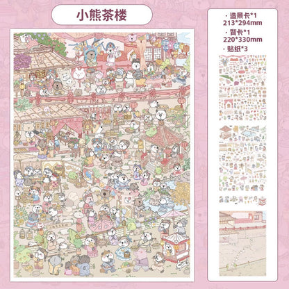 DIY mininature Scene Sticker TieShenMeTie Classic Little Flower Series Vol. 1 Back Garden + Free Café Little Bear Teahouse + Panda Home - L 4