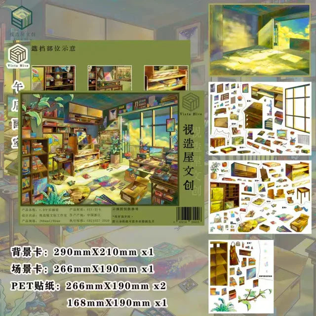 DIY mininature Scene Sticker Vista Hive Vol. 1 Mole’s Home Afternoon Art Studio Mountain City Food Market Quiet Castle - L 4