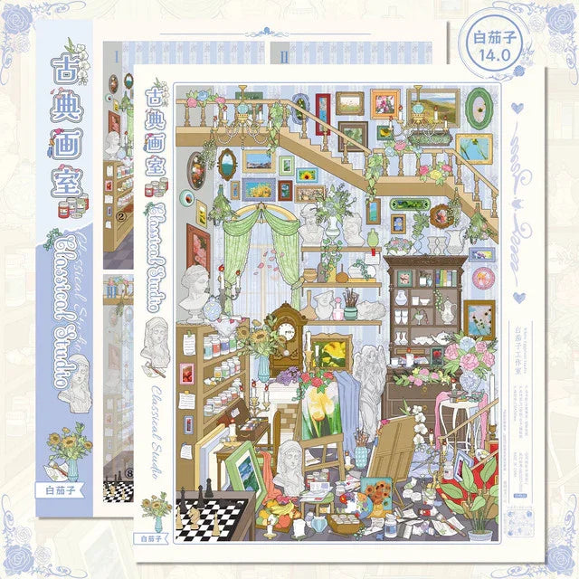 DIY mininature Scene Sticker WHITEEGGPLANT Vol. 14 Classical Luminous Series Art Studio Music Room - L 2