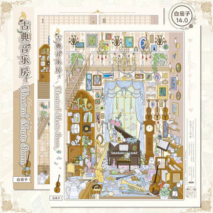 DIY mininature Scene Sticker WHITEEGGPLANT Vol. 14 Classical Luminous Series Art Studio Music Room - L 3