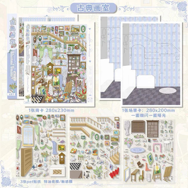 DIY mininature Scene Sticker WHITEEGGPLANT Vol. 14 Classical Luminous Series Art Studio Music Room - L 4