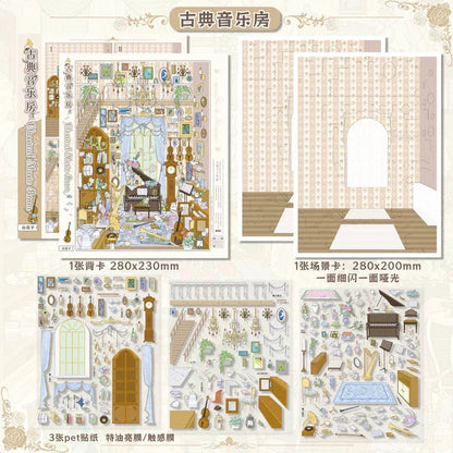 DIY mininature Scene Sticker WHITEEGGPLANT Vol. 14 Classical Luminous Series Art Studio Music Room - L 5