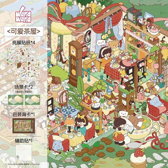 DIY mininature Scene Sticker WAKAWAKA Vol. 8 Cute Tea House - L 2
