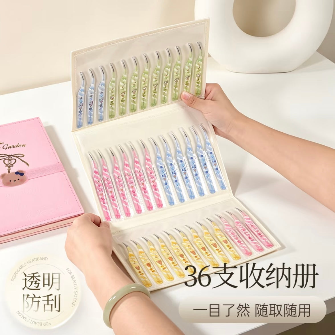 DIY miniature Scene Sticker Wkaka Wkaka 36-Slot Tweezer Storage Case Pink White - S 1