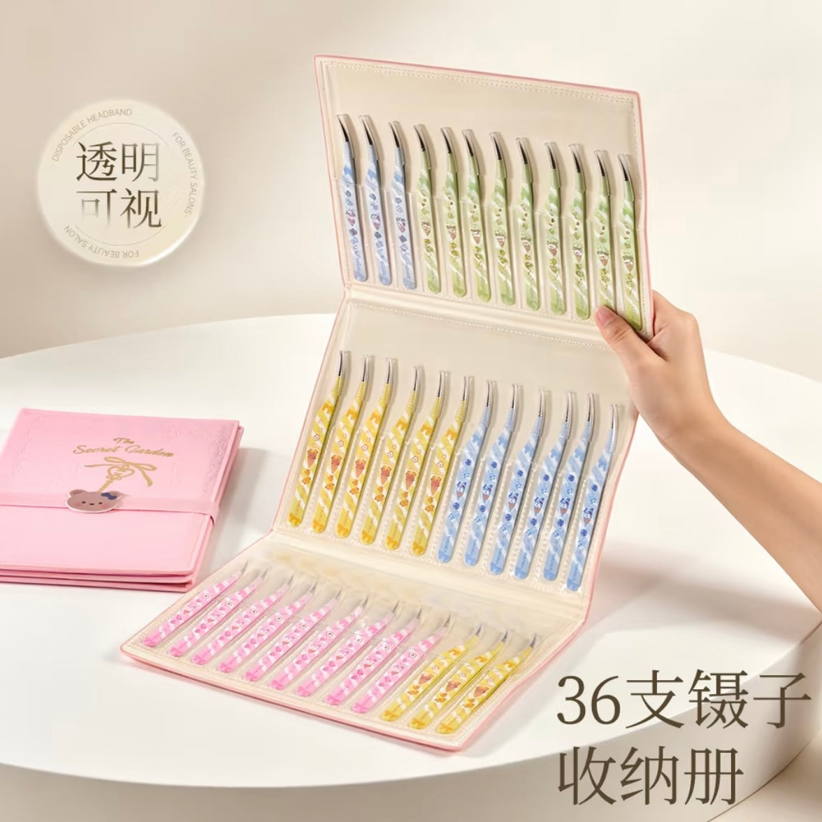 DIY miniature Scene Sticker Wkaka Wkaka 36-Slot Tweezer Storage Case Pink White - S 2