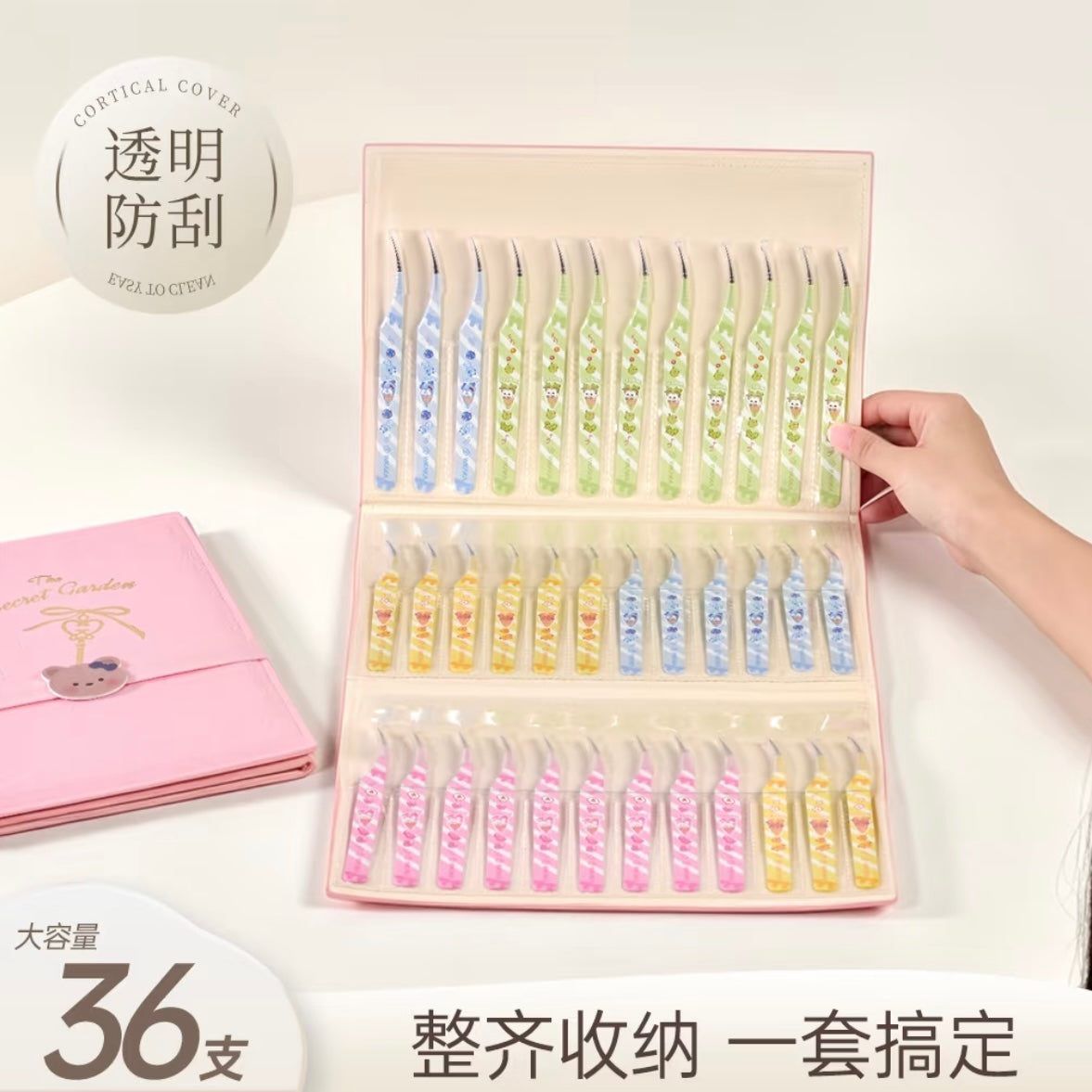 DIY miniature Scene Sticker Wkaka Wkaka 36-Slot Tweezer Storage Case Pink White - S 3