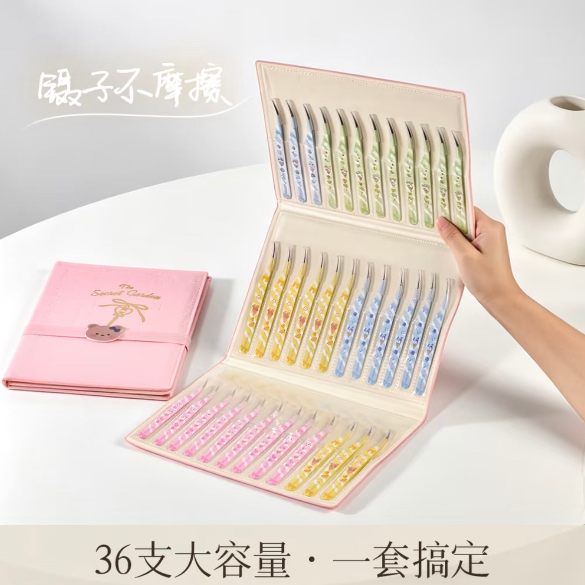 DIY miniature Scene Sticker Wkaka Wkaka 36-Slot Tweezer Storage Case Pink White - S 4