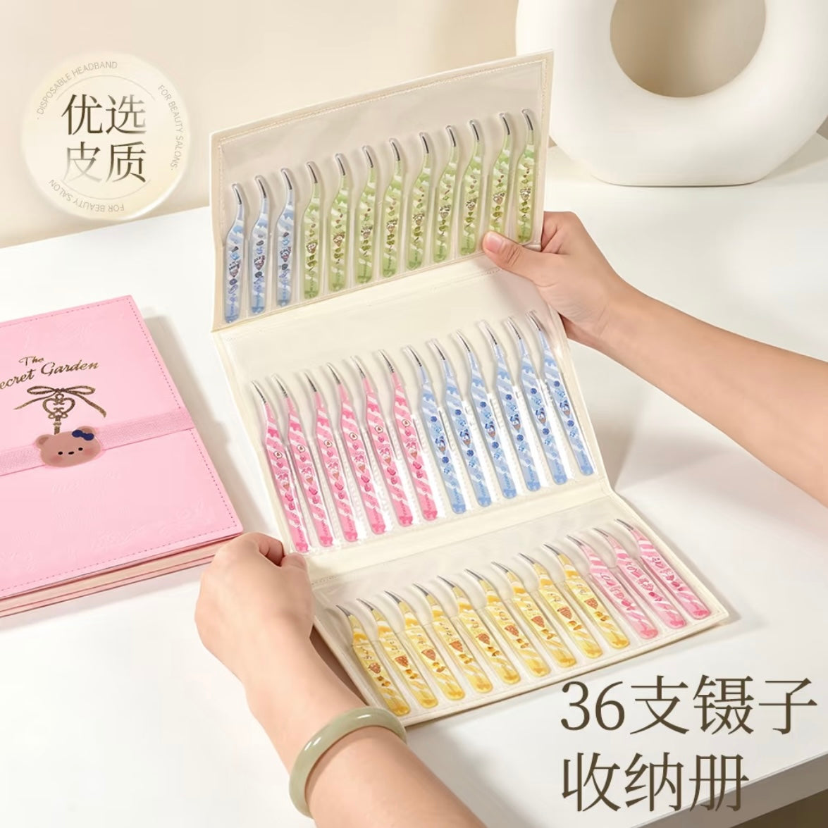 DIY miniature Scene Sticker Wkaka Wkaka 36-Slot Tweezer Storage Case Pink White - S 9