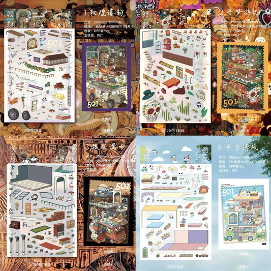 DIY mininature Scene Sticker Xiao Garden Vol. 23 Journey Traces Series  4-Pack Set - M 1