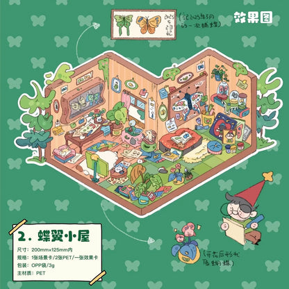 DIY mininature Scene Sticker Xiao Garden Vol. 25 Cornerlight Collection Dream Stacking Cubes Butterfly Wing Cottage Plop Kitchen Storage Diary - M 5