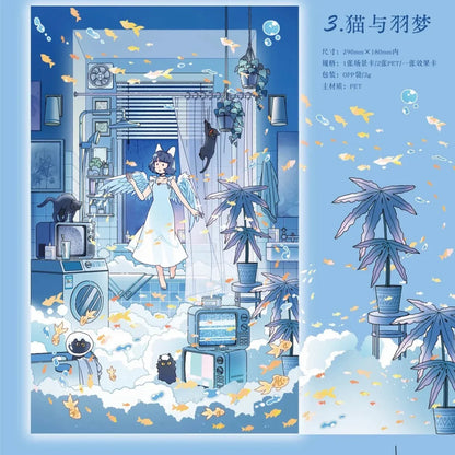 DIY mininature Scene Sticker Xiao Garden Vol. 28 Faded Glow Series Deep Sea Lost Dream Mirror Afterglow Cat & Feather Dream Night Archive Hall - L 4