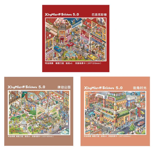 DIY mininature Scene Sticker Xing Mian Vol. 5 Street Scene Series Magic Academy Witch Market Little People Kingdom Corner Moments Baroque Colorful Alley Rhythm Park - L 2