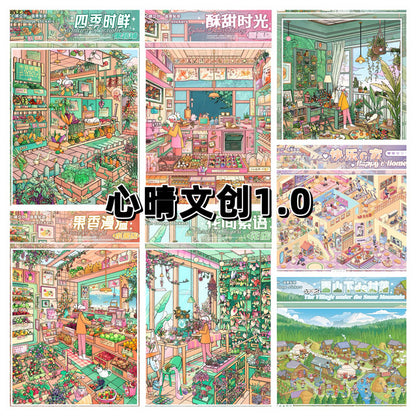 DIY mininature Scene Sticker Mood & Culture Vol. 1 Village Beneath the Snow Mountain Happy E-Home Living Room + Flower Shop + Bakery + Vegetable Shop + Fruit Shop - L 1